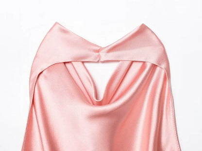 Black Satin Backless Halter Top for Women
