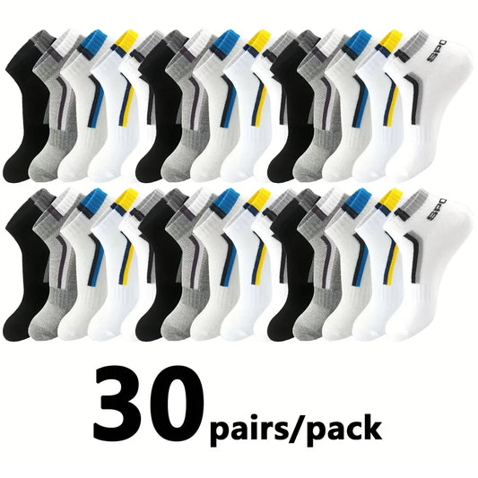 Men's Breathable Polyester Ankle Socks 30 Pairs