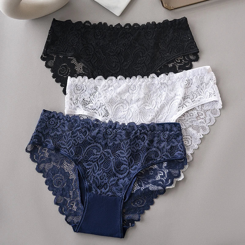 3PCS Set Floral Lace Briefs Women Underwear