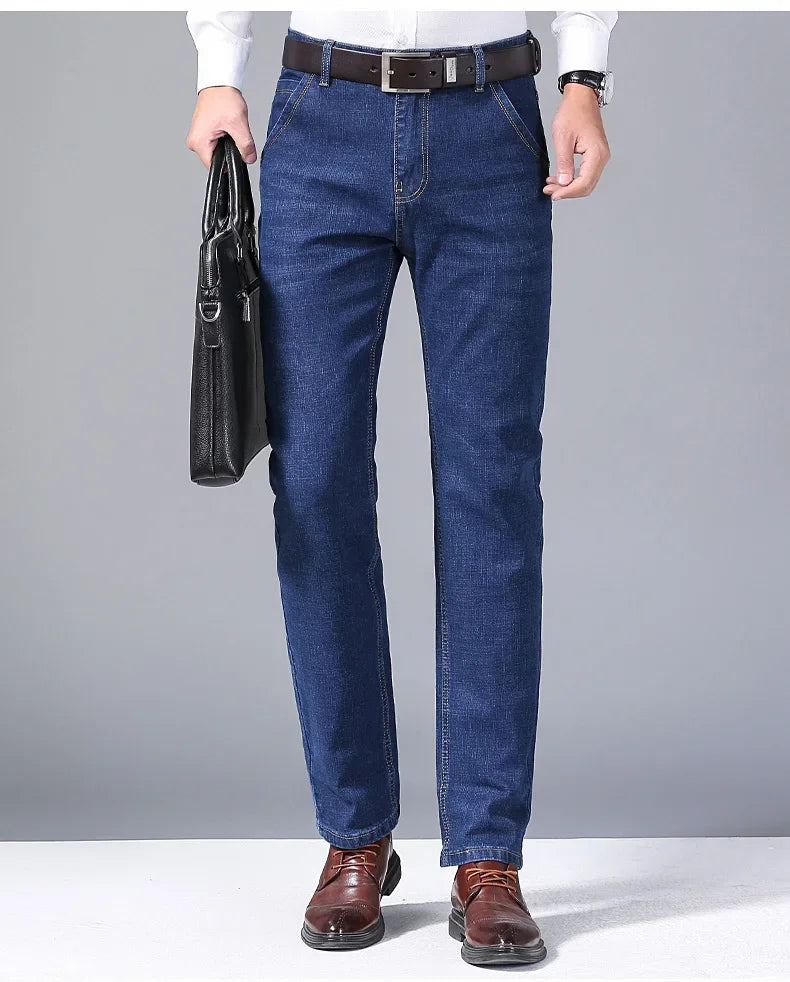 Men's Black Blue Stretch Jeans Casual Slim Fit Trousers