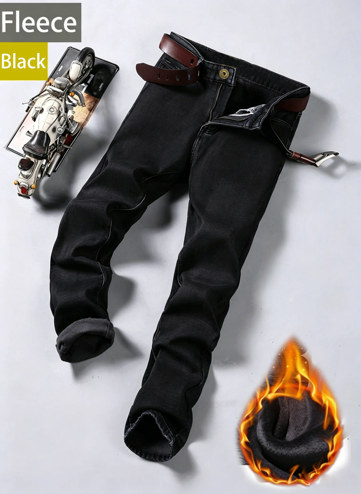 Men's Casual Straight Stretch Jeans Blue Black Denim