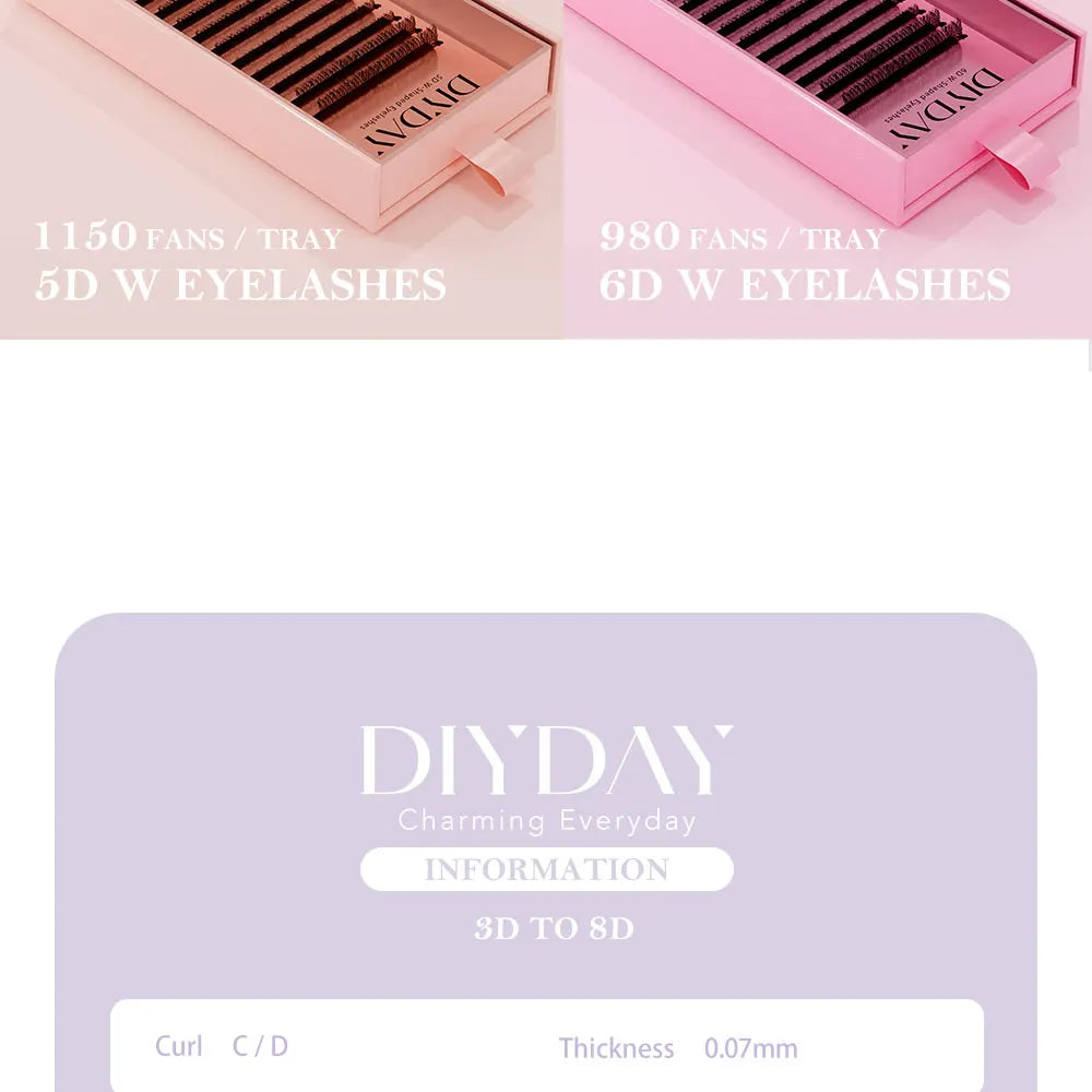 DIYDAY W Shape Eyelash Extensions Natural Soft Synthetic Hair