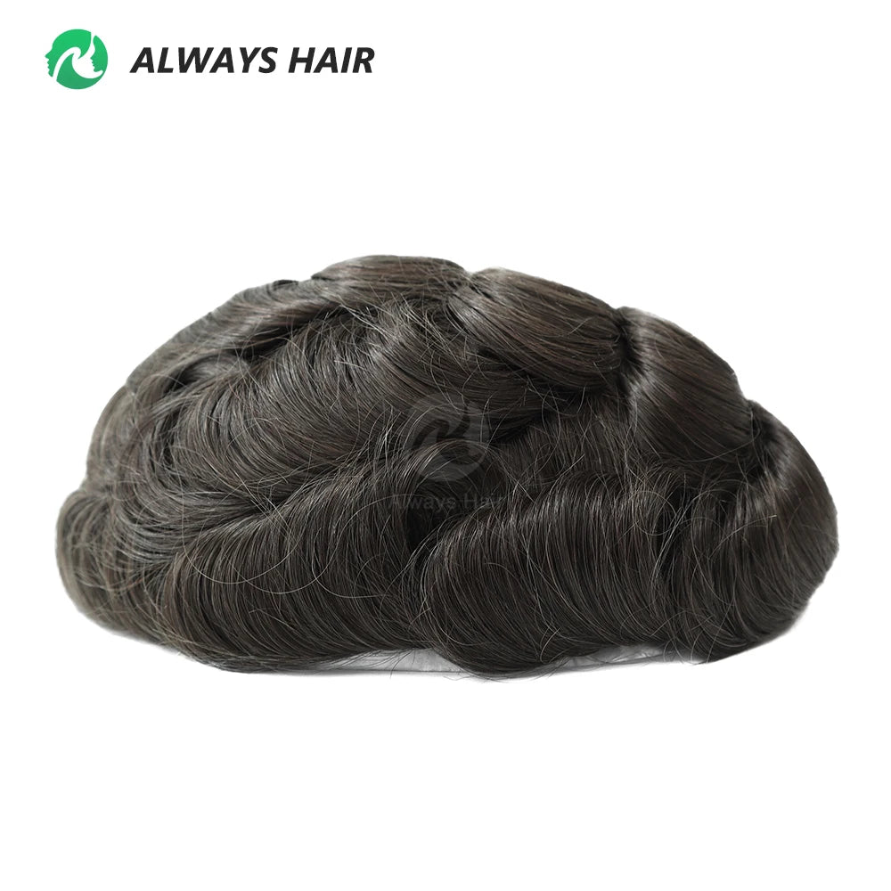 PU Men Toupee Indian Human Hair 130% Density Wig