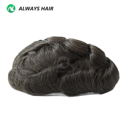 PU Men Toupee Indian Human Hair 130% Density Wig