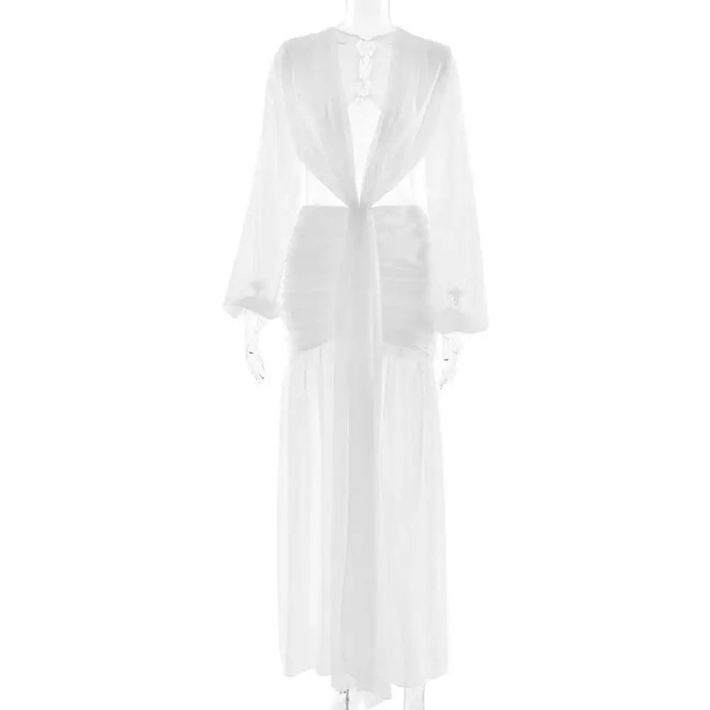 Deep V Hollow Backless Chiffon Maxi Party Dress