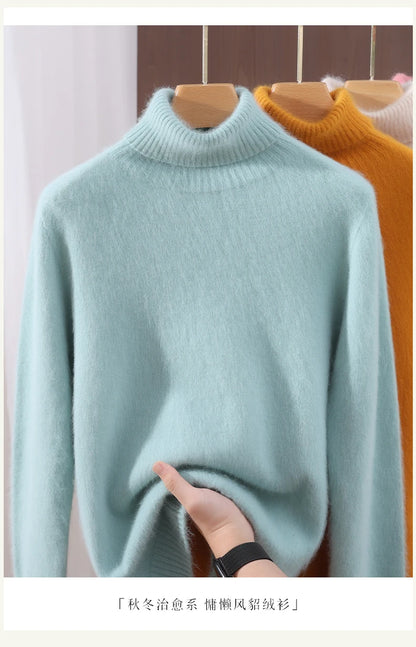 Mink Fur High Collar Pullover Sweater for Women