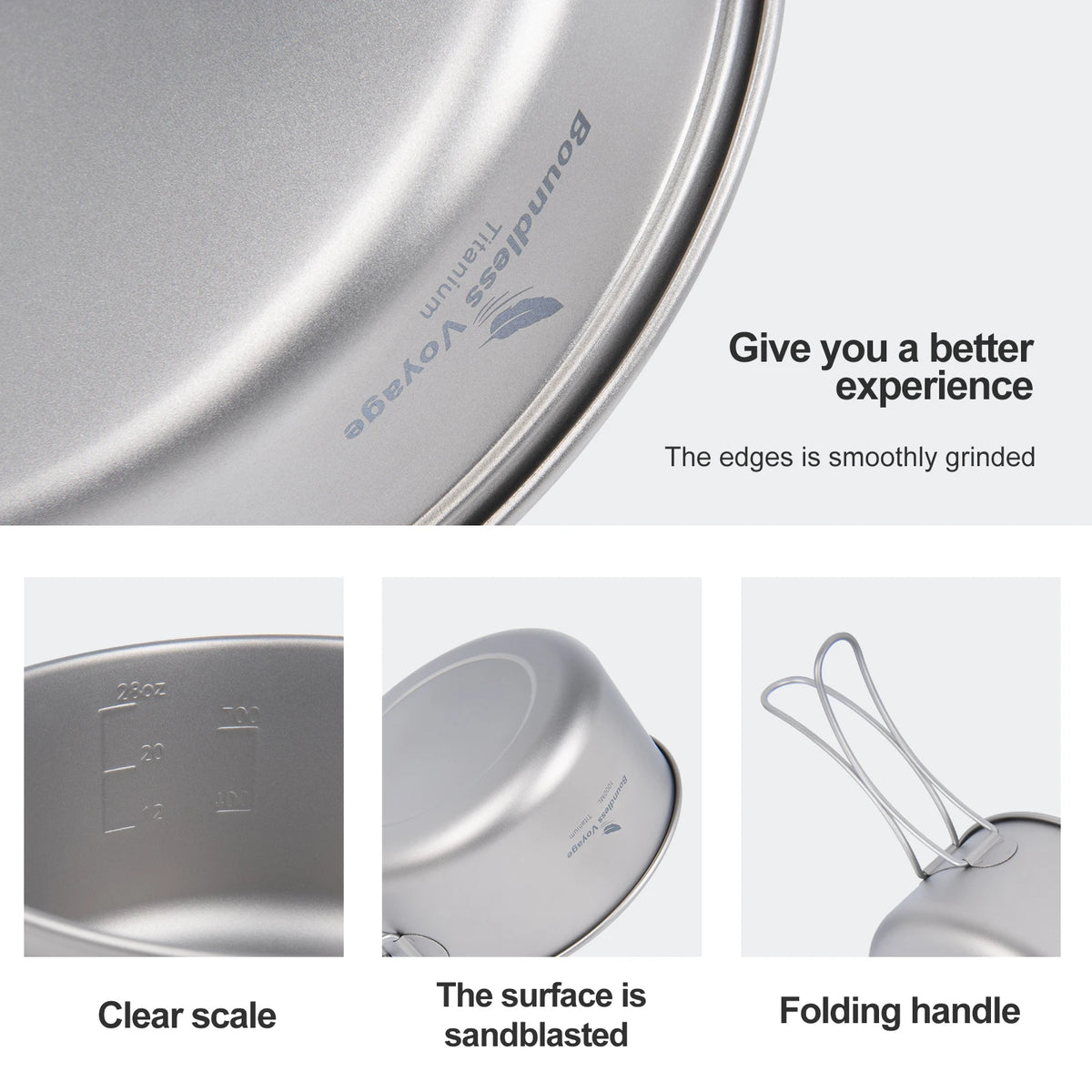 Titanium Pot Pan Set with Folding Handles for Camping