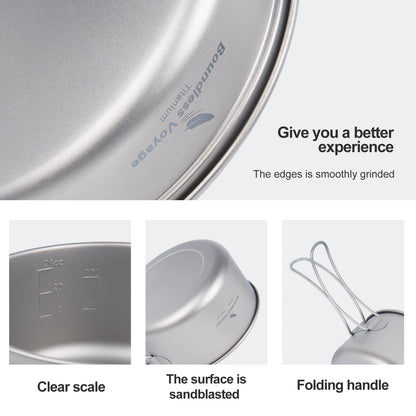 Titanium Pot Pan Set with Folding Handles for Camping
