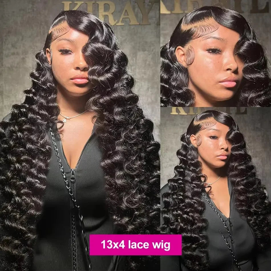 Loose Deep Wave Lace Frontal Wig 30 40 Inch Human Hair