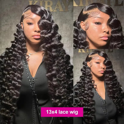 Loose Deep Wave Lace Frontal Wig 30 40 Inch Human Hair