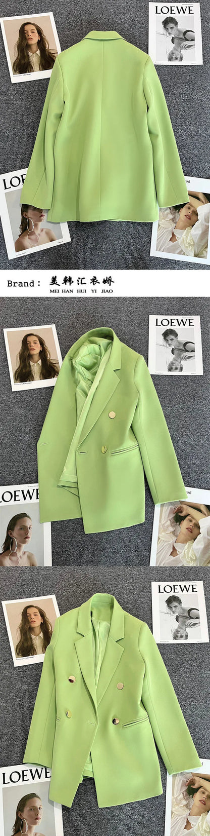 Candy Color Slim Blazer with Notched Collar and Metal Buttons