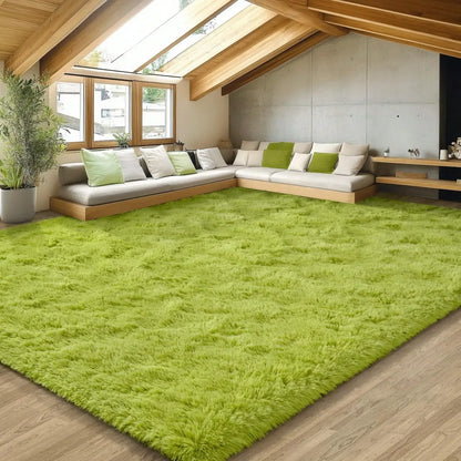Black Plush Long-Pile Carpet, Soft Non-Slip Rug