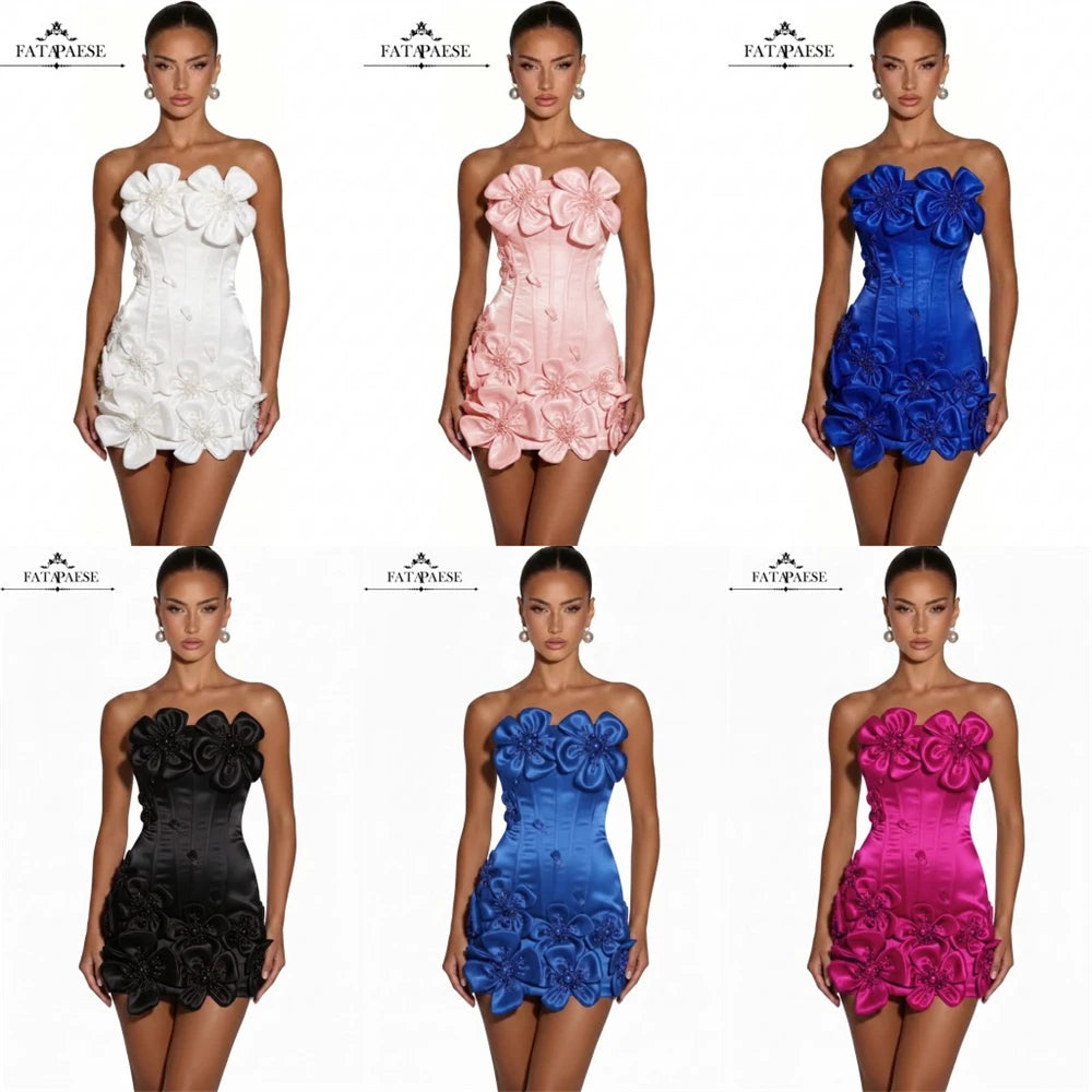 3D Floral Corset Mini Evening Dress with Rhinestones