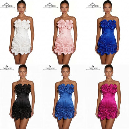 3D Floral Corset Mini Evening Dress with Rhinestones