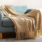Khaki Knitted Acrylic Blanket with Tassels