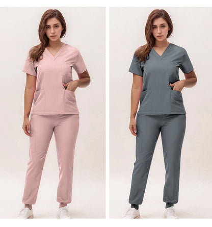 Stretchy V-Neck Nurse Scrub Set Jogger Pants