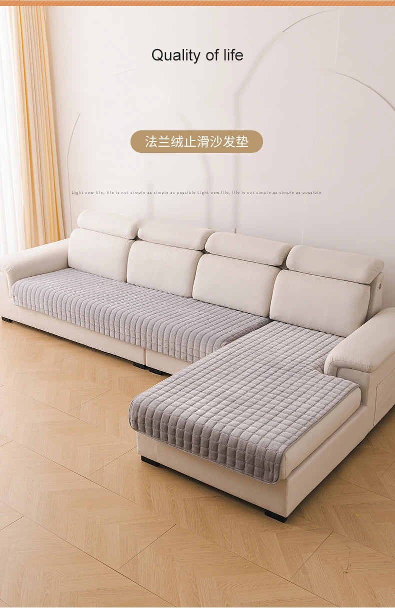 Flannel Sofa Cushion Non-Slip Plush Backrest Cover