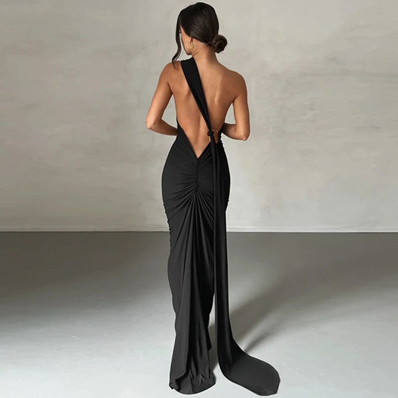Hugcitar One Shoulder Backless Maxi Dress Women
