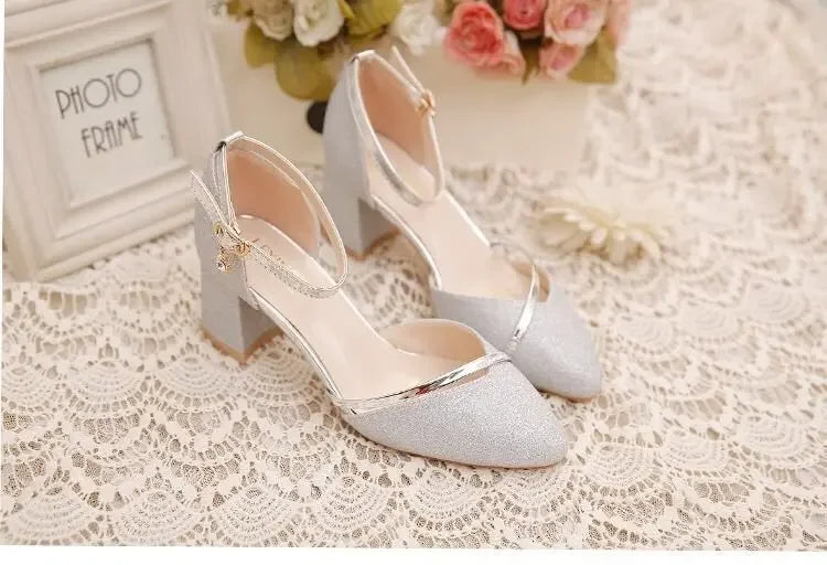 Black High-Heeled Shoes for Women - Silver and Gold