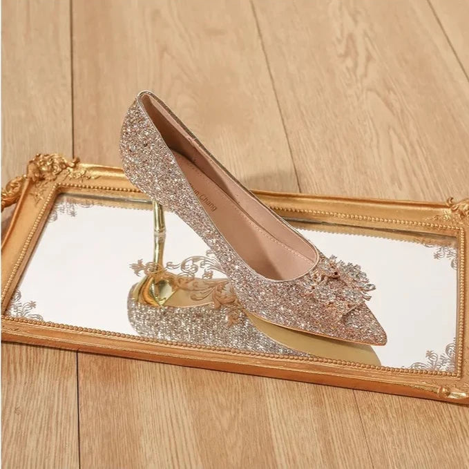 Elegant Crystal Pointed Toe High Heel Pumps for Women