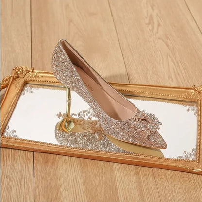 Elegant Crystal Pointed Toe High Heel Pumps for Women