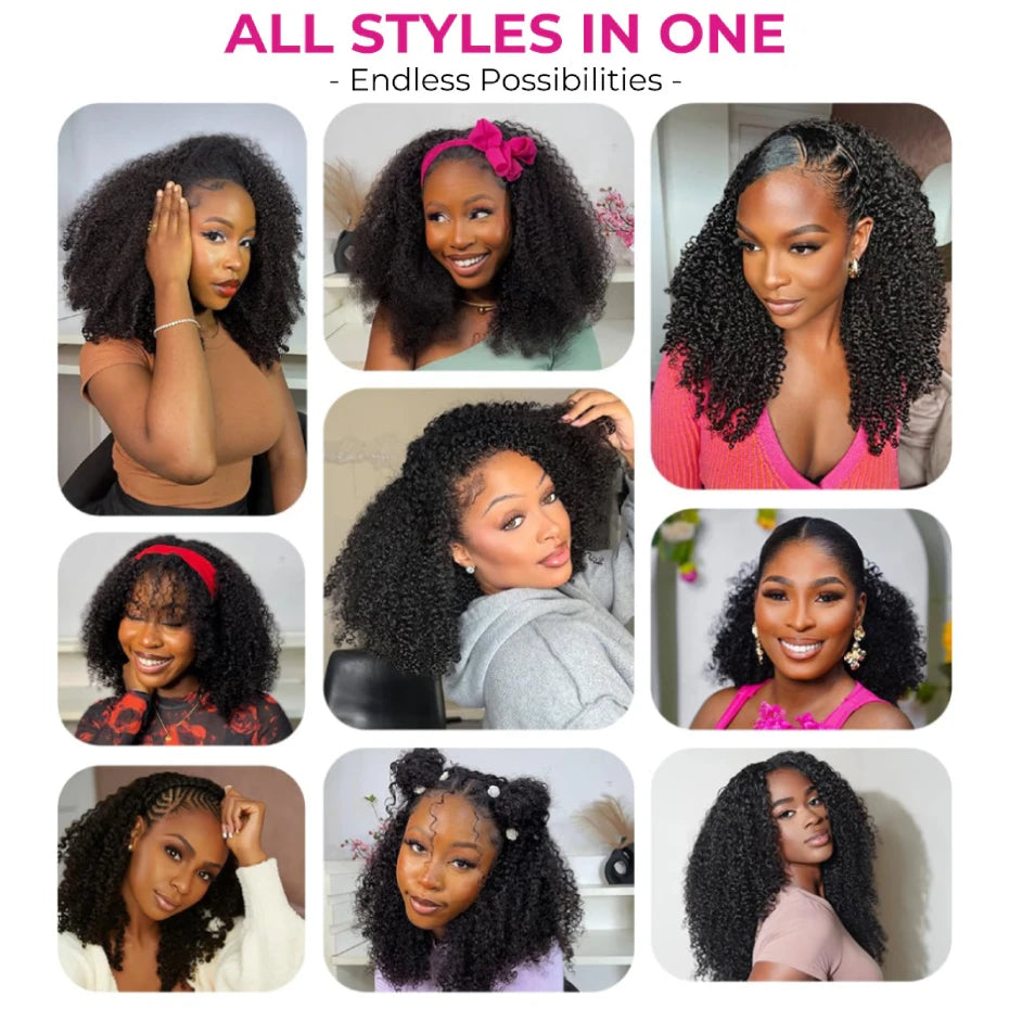 Kinky Curly Half Wig 250 Density Human Hair 26 Inch