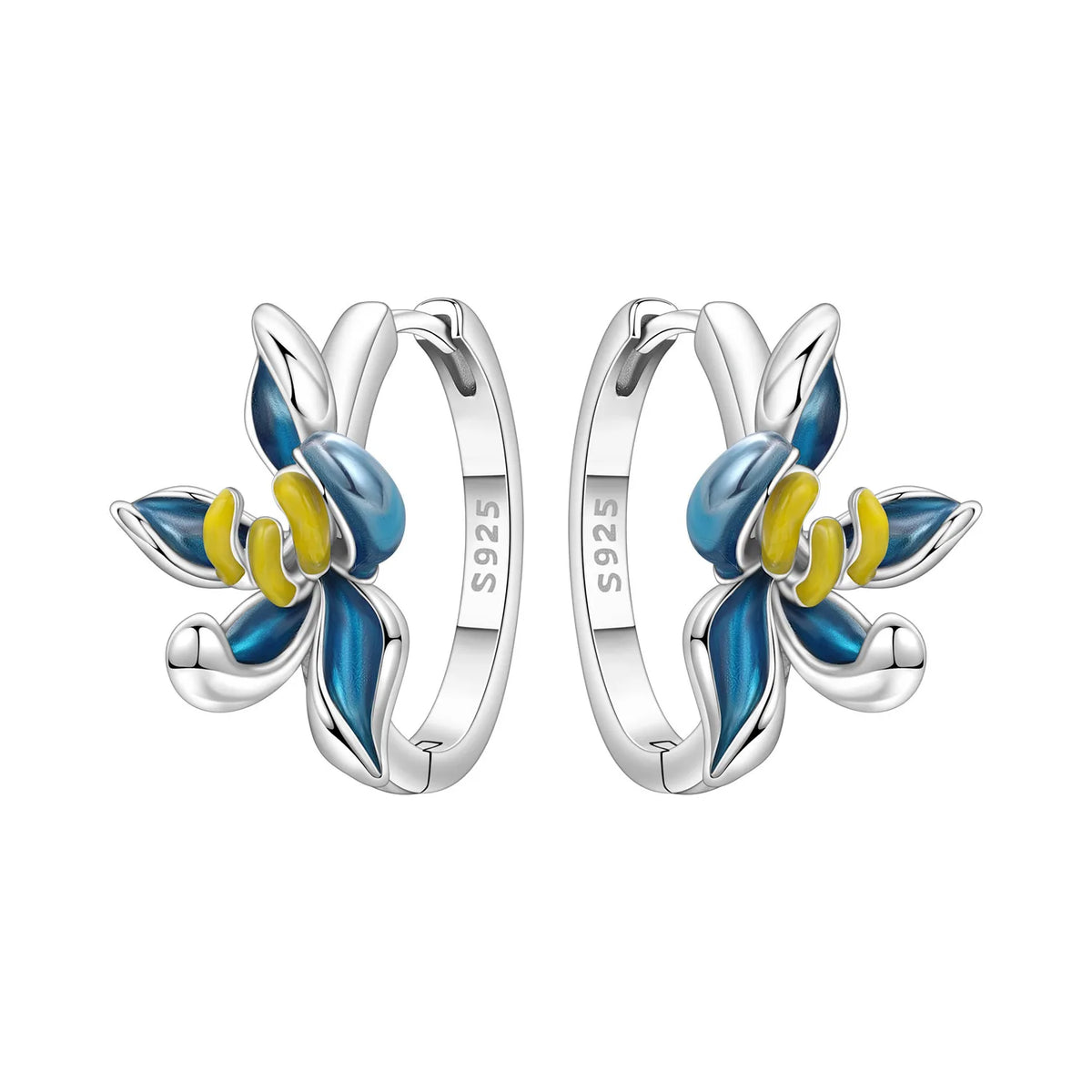 S925 Sterling Silver Iris Flower Hoop Earrings for Women