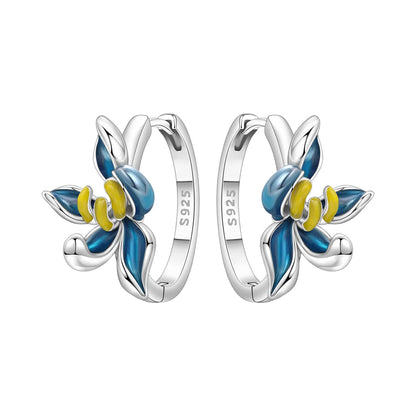 S925 Sterling Silver Iris Flower Hoop Earrings for Women
