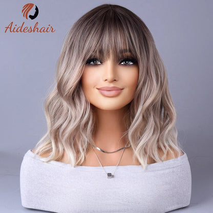 Light Gray Synthetic Wig with Fringe for Daily Use