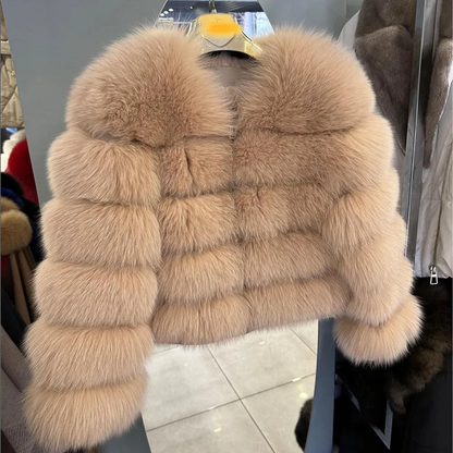 QUEENTINA Brown Fox Fur Coat for Women