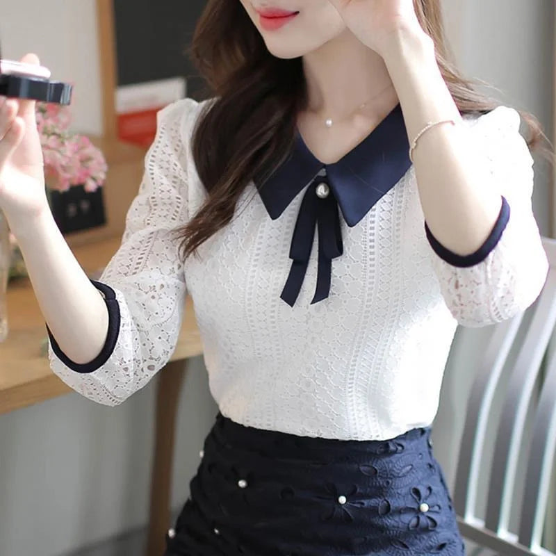 Lace Blouse with Peter Pan Collar for Women