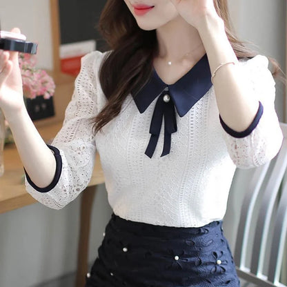 Lace Blouse with Peter Pan Collar for Women