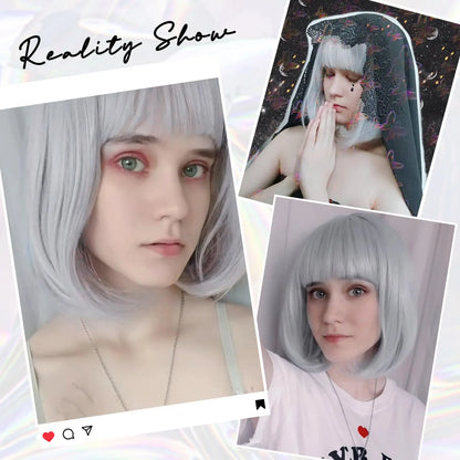 Pink Bob Synthetic Wig with Bangs for Cosplay