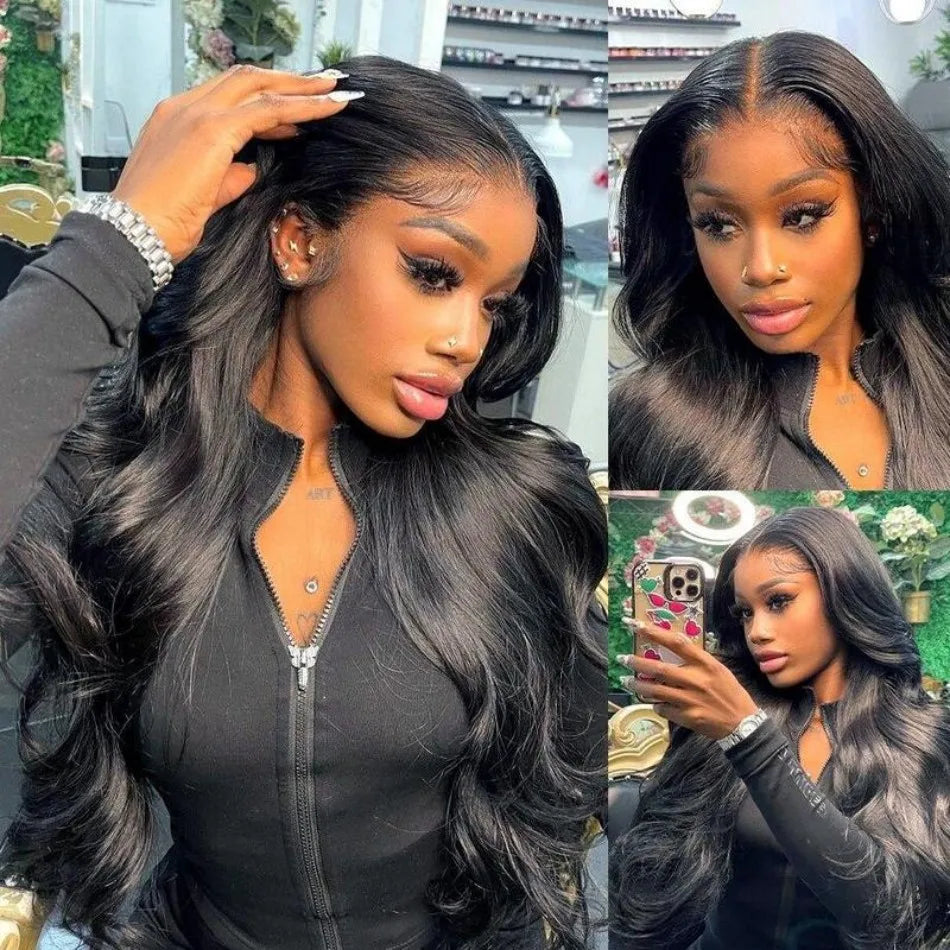 Body Wave Human Hair Wig 13X6 Lace Frontal 40 Inch Natural Black