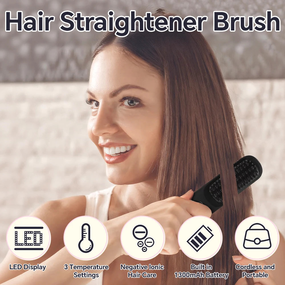 Ionic Hair Straightener Brush with LED Display