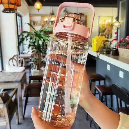 2 Liters Portable Plastic Travel Water Bottle with Straw