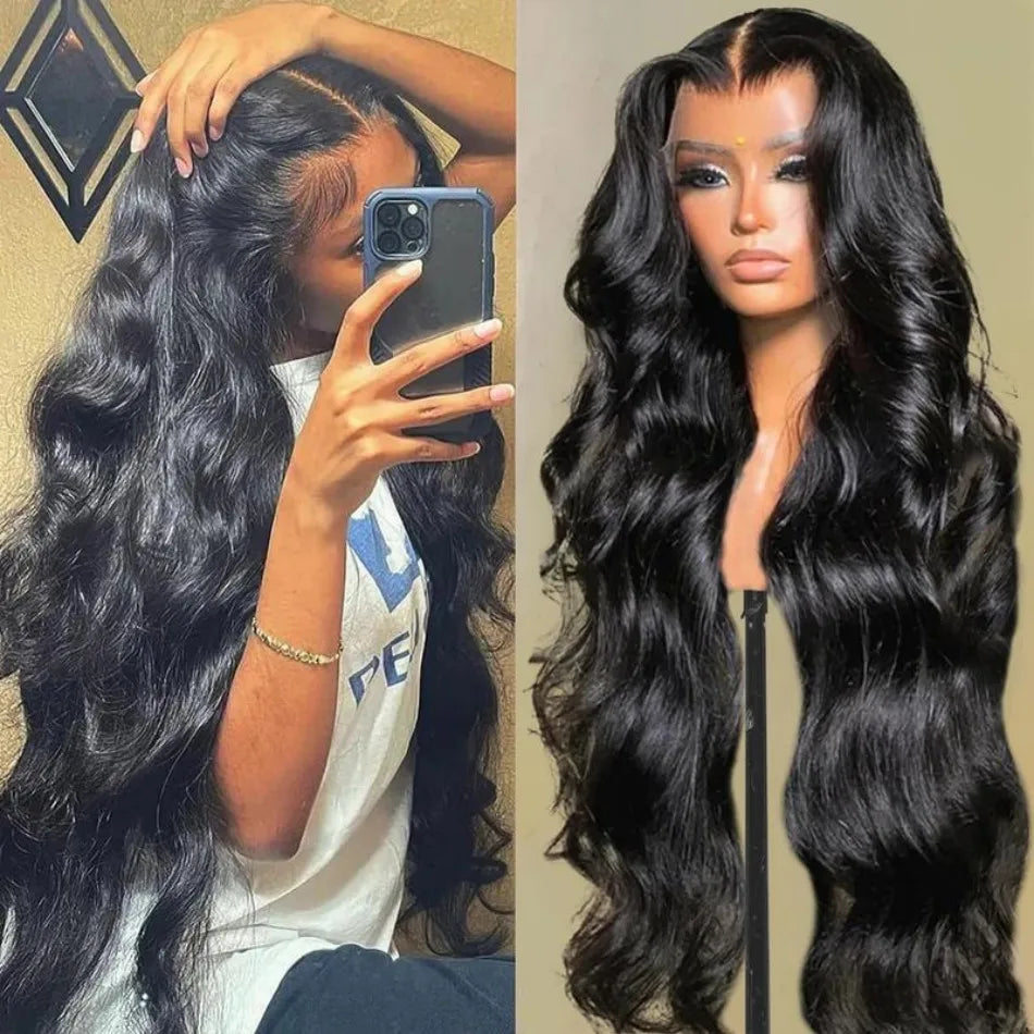 Body Wave Human Hair Wig 13X6 Lace Frontal 40 Inch Natural Black