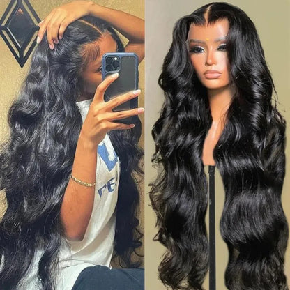 Body Wave Human Hair Wig 13X6 Lace Frontal 40 Inch Natural Black