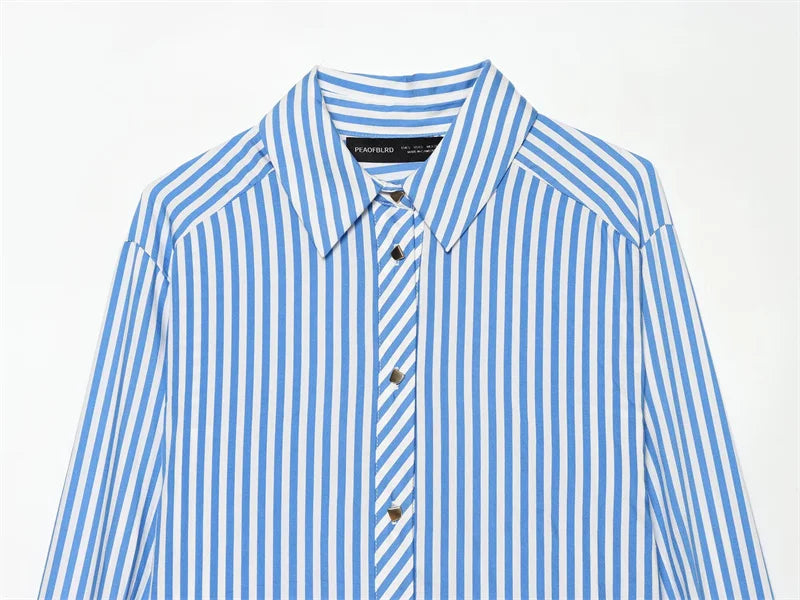 Women's Striped Bow-Tie Shirt Jacket in Polyester