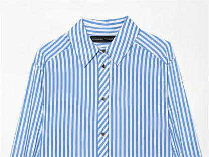 Women's Striped Bow-Tie Shirt Jacket in Polyester