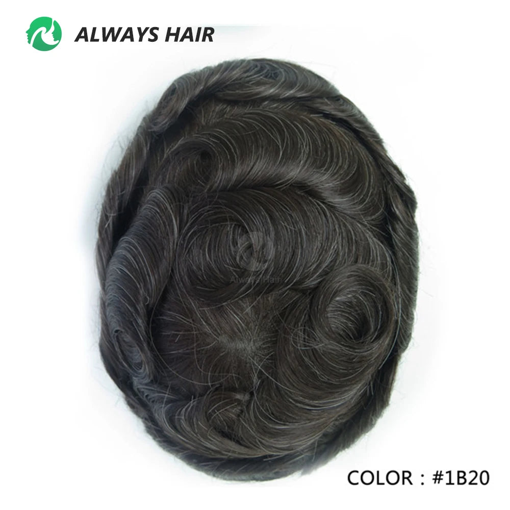 PU Men Toupee Indian Human Hair 130% Density Wig