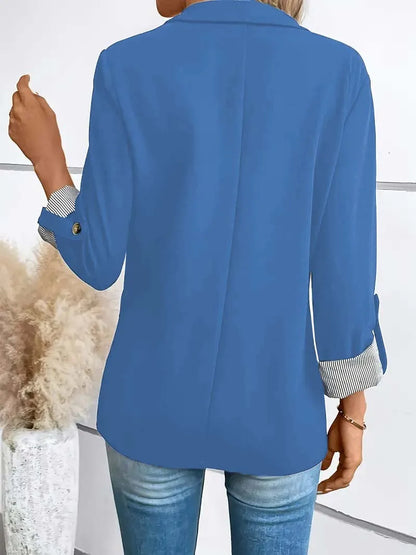 Women's Slim Fit Polyester Blazer Jacket with Rolled Sleeves