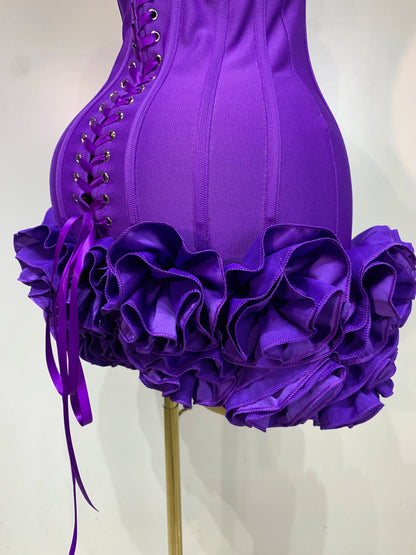 Women Strapless Backless Flower Embellished Mini Dress