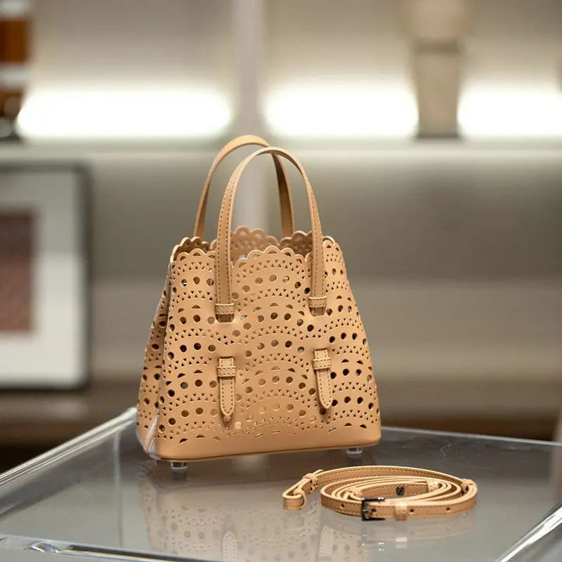 Mini Cowhide Shoulder Handbag Genuine Leather Bucket Bag