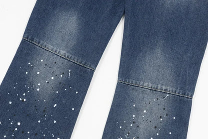 Washed Denim Trousers for Men with Micro-Flared Style