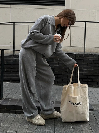 Knit Cardigan Pants Set for Women - Thick and Warm Outfit