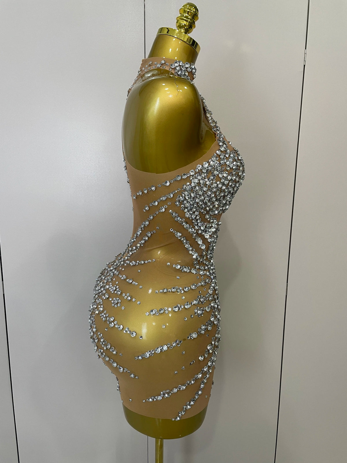 Sparkly Rhinestones Mesh See Through Dress for Women