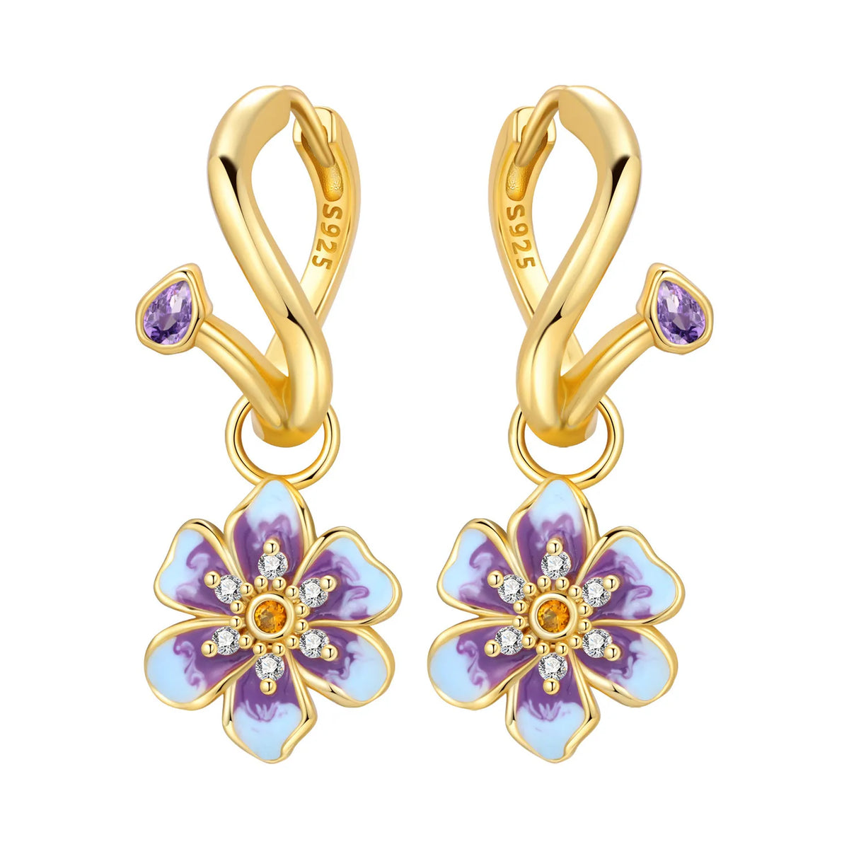 S925 Sterling Silver Iris Flower Hoop Earrings for Women