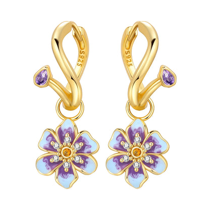 S925 Sterling Silver Iris Flower Hoop Earrings for Women