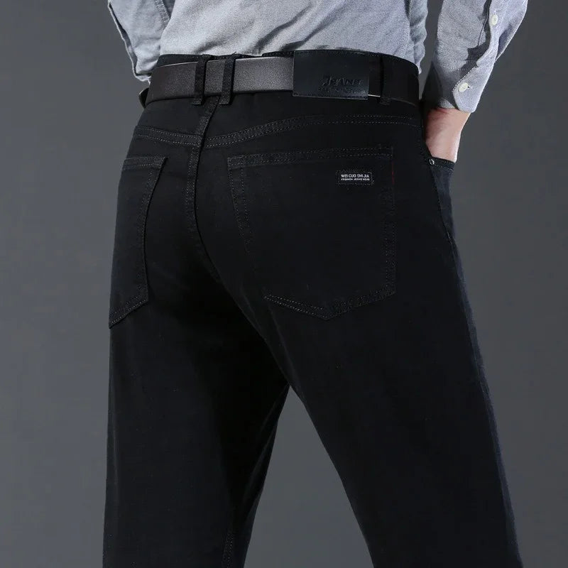 Men's Soft Stretch Black Denim Biker Jeans